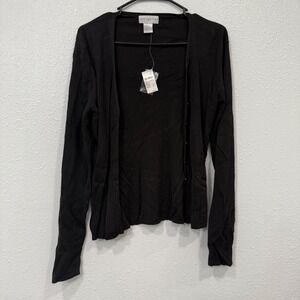 Jay Jacobs Black Ribbed Knit Cardigan Sweater Womens XL Button Front Long Sleeve